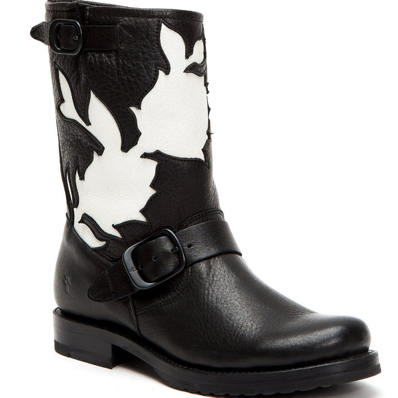New Frye Veronica Floral Black Leather Boots